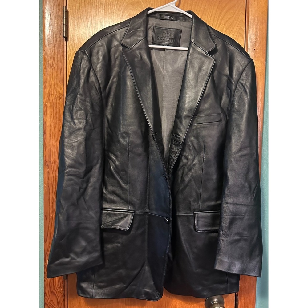 Stafford Mens Leather Classic Blazer Jacket Size Large